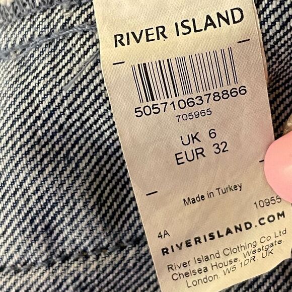 River Island Women’s Blue Denim Jacket Distressed Frayed Edges Long Sleeve - Picture 4 of 5